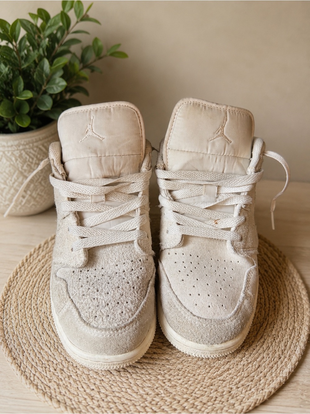 Air Jordan Low-Top Sneakers in Beige Suede